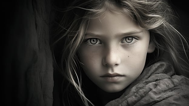 A young girl with blue eyes looking at the camera photo
