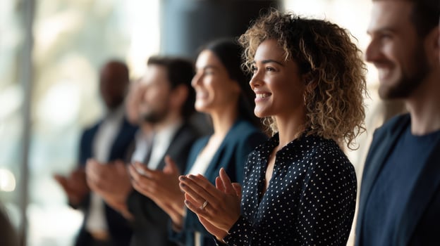 The audience applauding during an inspiring corporate event celebration. photo