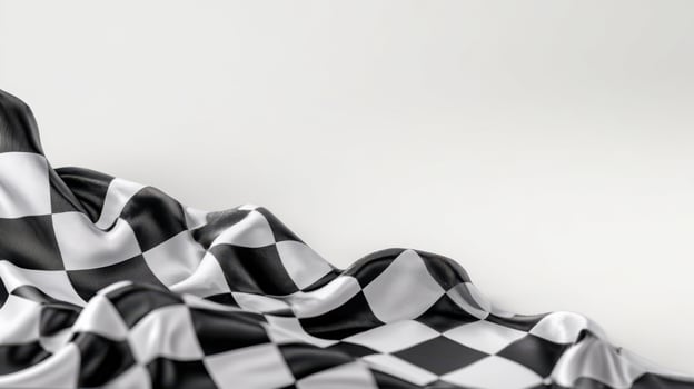 The checkered flag gently draped on a smooth, pristine surface. photo