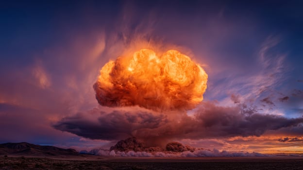 The dramatic explosion lighting up the sky in stunning colors and textures. photo