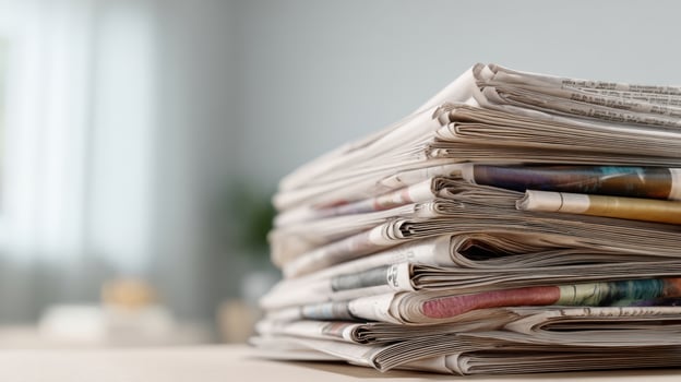The stack of newspapers waiting to be read in a cozy environment. photo