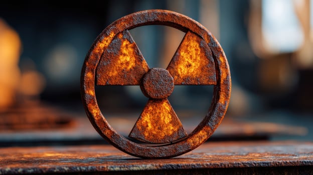 The Rusty Radioactive Symbol Highlighting Environmental Concerns and Industrial Decay photo
