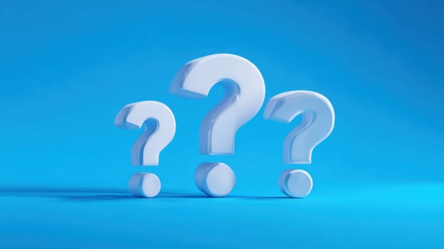 The three-dimensional question marks representing curiosity and inquiry against a blue background. photo