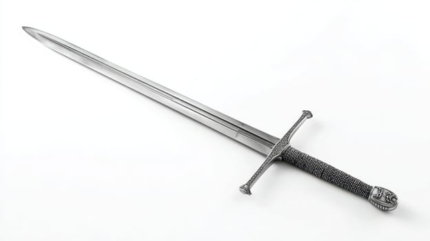 The intricately designed sword with a detailed hilt and sharp blade. photo