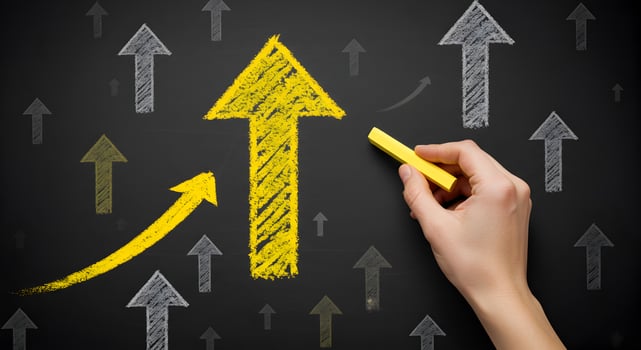 Growth strategy concept with yellow arrow drawing, business success and career development chalk drawing photo