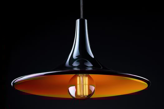 Modern pendant lamp fixture with cone shade and warm light photo