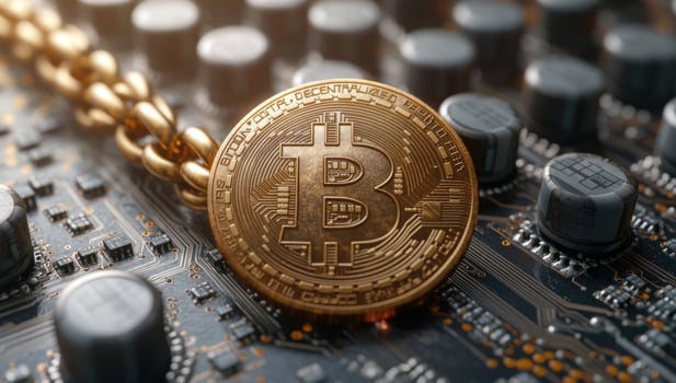 Cryptocurrency coin on circuit board technology concept photo