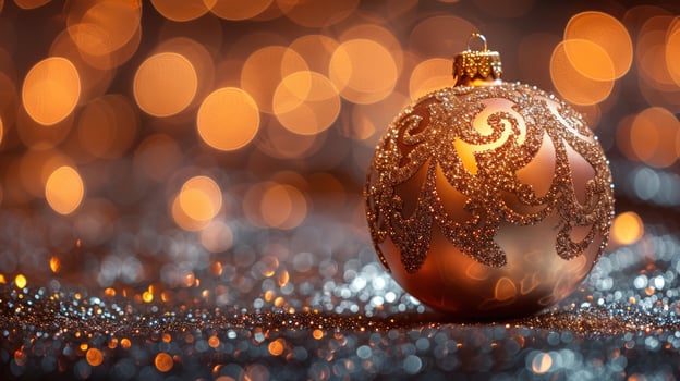 Festive holiday ornament with glitter bokeh background design photo