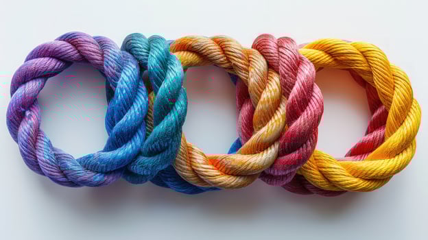 Intertwined rope rings colorful twisted fiber texture design photo