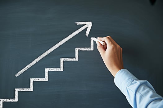 Growth chart diagram with arrow drawing on chalkboard for business success and career path development concept photo