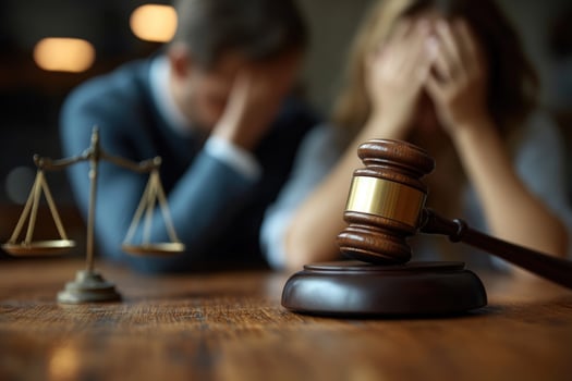 Legal dispute with scale and gavel depicting family law and justice photo