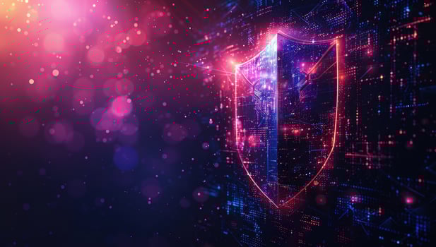 Data protection shield representing cybersecurity and network security solutions photo