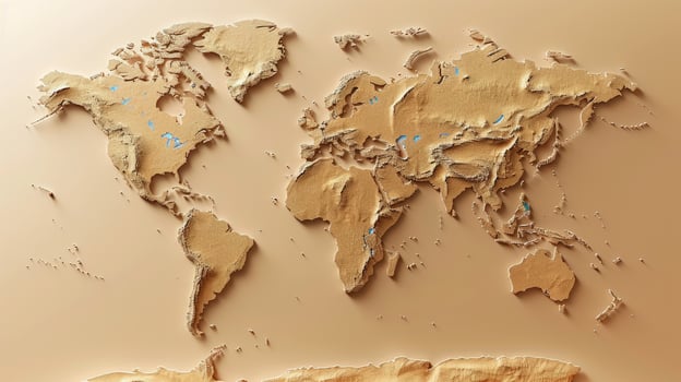 Topographical world map in earth tones relief photo