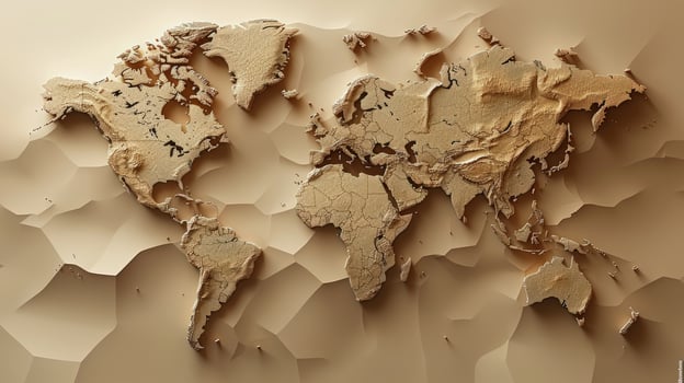 Textured world map with geometric design globe continents and earth geography in brown tone photo