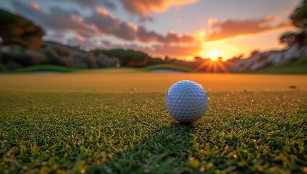 Golf ball on green course at sunset sport and leisure photo