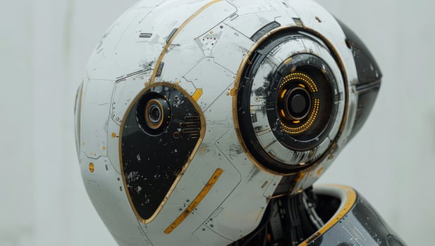 Futuristic robot head close up technology artificial intelligence photo