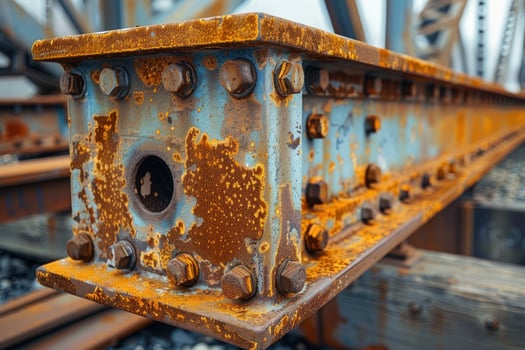 Rusty metal beam with bolts industrial decay and textural detail background photo
