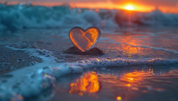 Heart on beach at sunset romance and tranquility photo