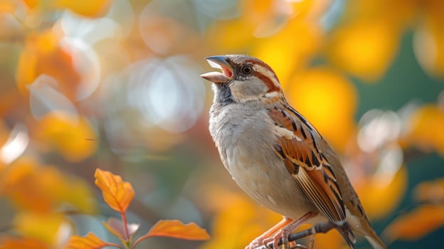 Singing sparrow perched on branch wildlife in natural habitat detailed plumage photo