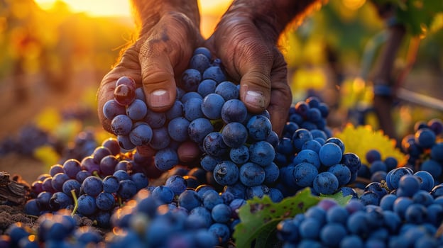 Hand holding fresh grapes in vineyard agriculture and harvest photo