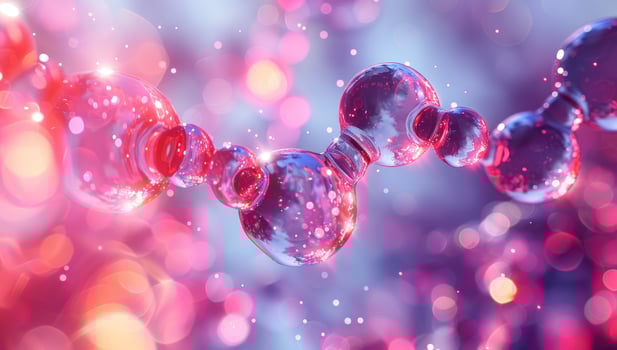 Molecular structure digital art visualization of interconnected transparent spheres in scientific abstract photo