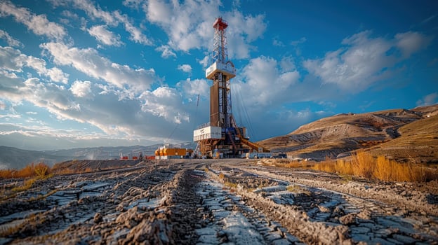 Drilling rig under blue sky for resource extraction and energy production photo