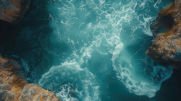 Ocean wave crashing against cliff rock face aerial view nature seascape photo