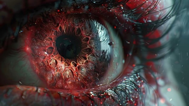 Detailed macro image of intense red human eye and eyelash photo