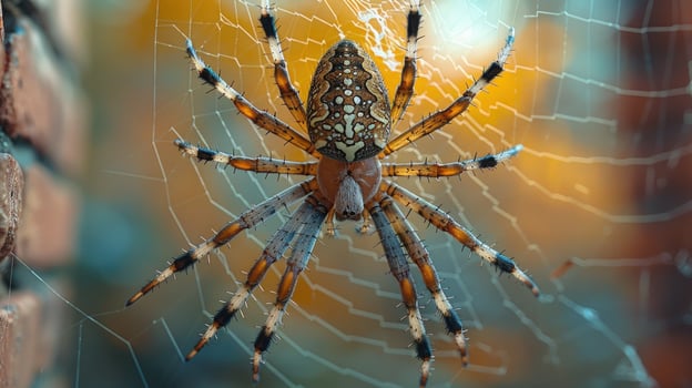 Close up of a spider on its intricate web waiting for prey in the wild photo