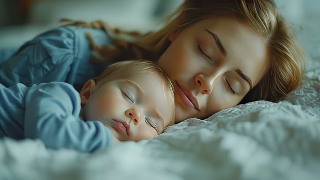 Mother and baby embrace in gentle sleep togetherness and peace photo