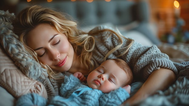 Mother and baby sleep together in peaceful indoor setting photo