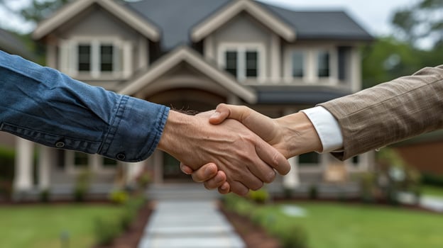 Real estate deal home purchase handshake agreement finance and property concept photo