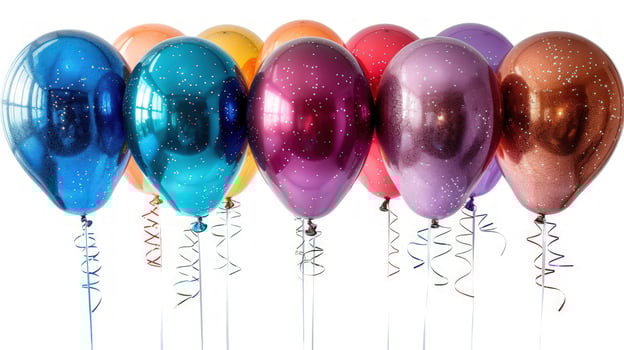 Colorful metallic balloons party decoration background photo