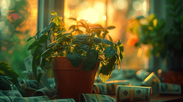 Plant growth amidst currency abundance financial prosperity investment photo