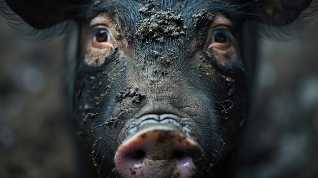 Muddy pig face close up animal portrait farm wildlife photo
