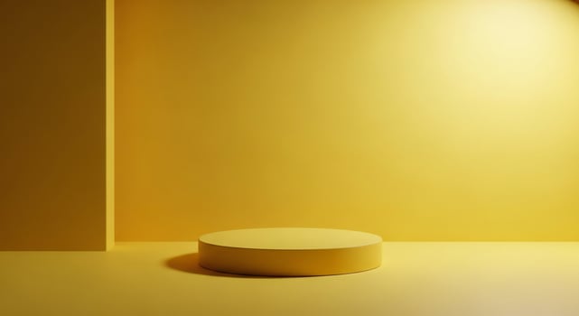 Empty yellow stage with a circular platform and soft light podium studio photo