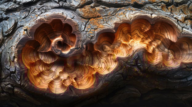 Detailed tree bark texture featuring wood grain and concentric growth rings photo