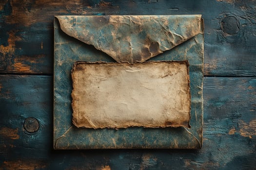 Distressed paper and envelope on textured wood background for graphic design photo