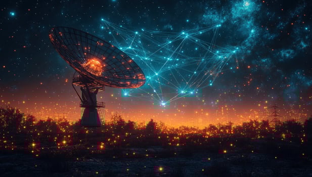 Communication satellite dish scanning cosmic network conceptual illustration photo