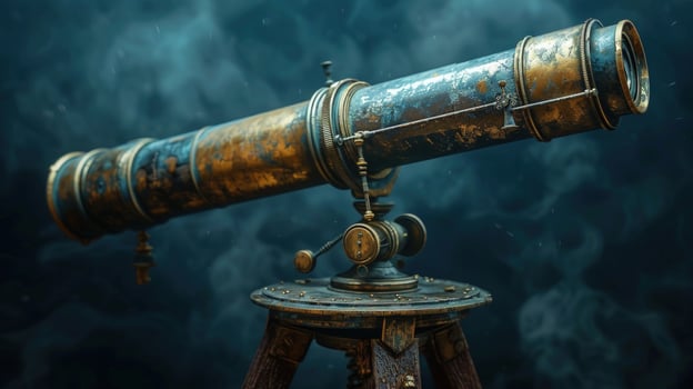 Antique telescope on tripod science and exploration instrument photo
