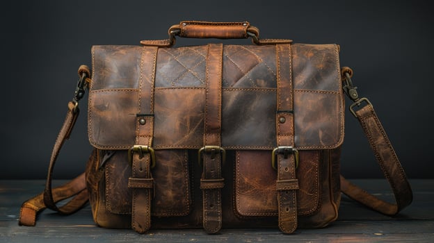 Vintage leather bag with straps and buckles business travel accessory photo