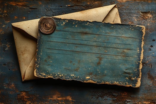 Antique letter and envelope with wax seal on textured background photo