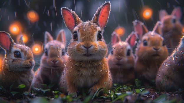 Rabbit gathering in gentle rain outdoor wildlife photo