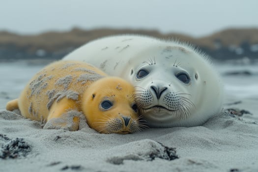 Seals resting on sandy beach marine wildlife conservation photo