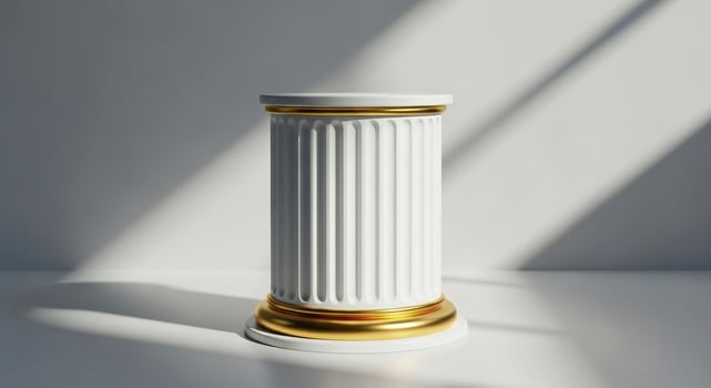 Fluted white pedestal with gold trim and dramatic shadows column classic photo