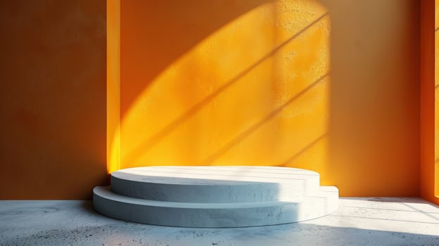 Sunlit modern podium stage design abstract interior background photo
