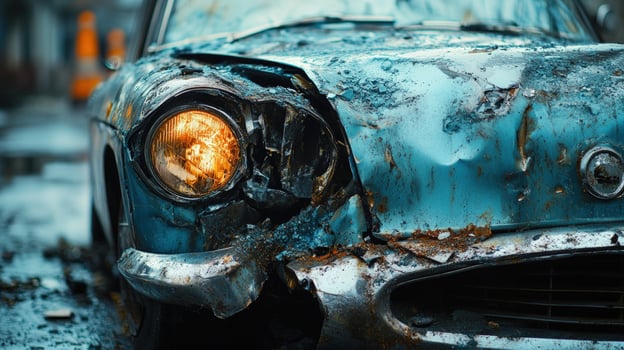 Wrecked car vehicle damage automobile accident transportation hazard photo
