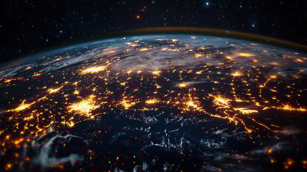 Planet earth at night from space city lights starry sky globe world view photo