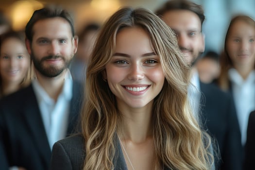 Diverse team of professionals smiling business people in suits group portrait photo