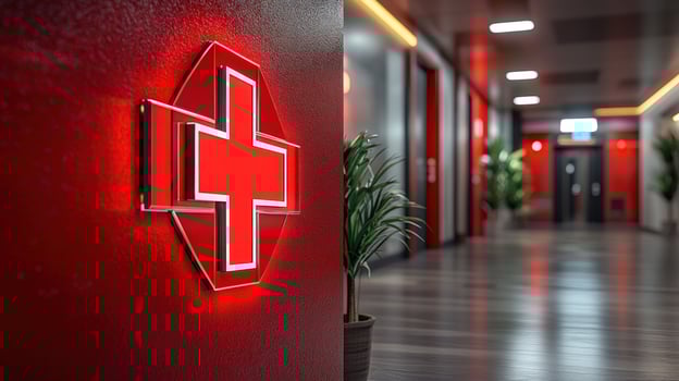 Medical cross symbol in modern healthcare facility interior photo